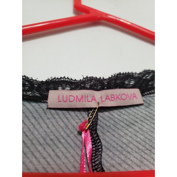 Ludmila Labkova Womens Sz 6 Maxi Dress Lace Short Sleeve Black Floral Dot NWT - Picture 5 of 6